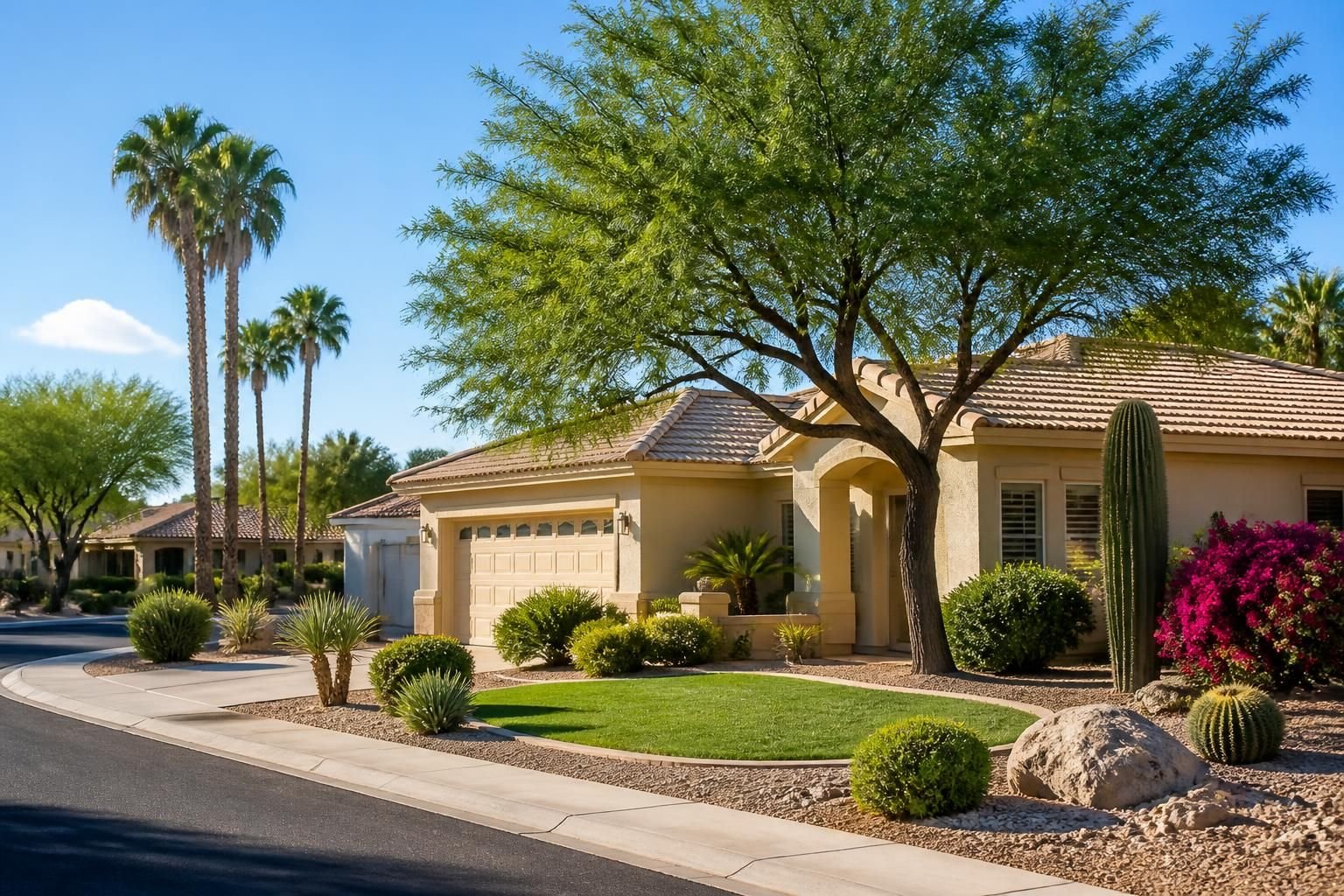 Sun City community with well-kept homes and mature landscaping.